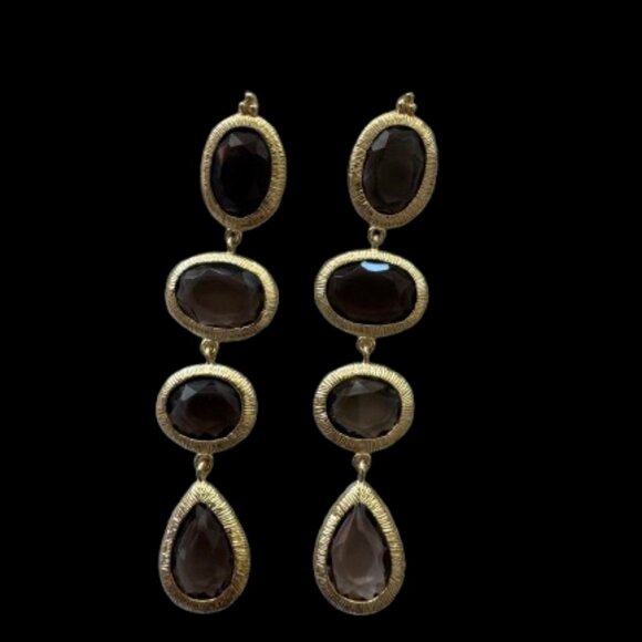 Smoky Quartz Drop Long Earrings | Gold over Sterling Silver | NWT - Picture 9 of 10